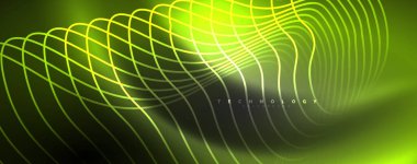 Parlak neon dalgalar, dinamik elektrik hareketi, enerji ya da hız kavramı. Duvar kağıdı, afiş, arkaplan, broşür, katalog, kapak, broşür