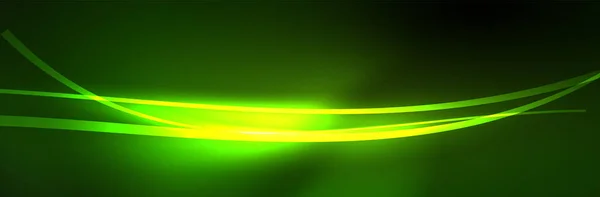 Neón Brillante Líneas Onda Fluida Concepto Luz Espacio Energía Mágica — Vector de stock