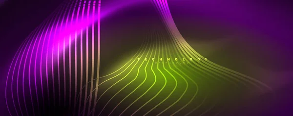 Tekno Neon Dalga Çizgileri Dinamik Elektrik Hareketi Hız Kavramı Duvar — Stok Vektör
