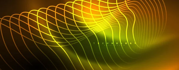 Glänsande Neonvågor Dynamisk Elektrisk Rörelse Energi Eller Hastighet Koncept Vektor — Stock vektor