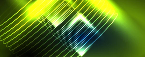 光沢のあるネオン波 ダイナミックな電気の動き エネルギーや速度の概念 バナー リーフレット カタログ カバー チラシのベクトルイラスト — ストックベクタ