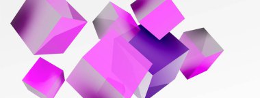 3d küp vektör soyut arkaplan. 3d kare şeklindeki temel geometrik elementlerin bileşimi. Duvar kağıdı, afiş, arkaplan veya iniş için moda tekno iş şablonu