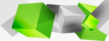 3d küp vektör soyut arkaplan. 3d kare şeklindeki temel geometrik elementlerin bileşimi. Duvar kağıdı, afiş, arkaplan veya iniş için moda tekno iş şablonu