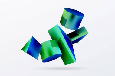 Metalik 3d şekil vektör geometrik arkaplan. Duvar kağıdı, afiş, arkaplan veya iniş için moda tekno iş şablonu