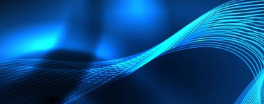 Parlak neon dalgalar, dinamik elektrik hareketi, enerji ya da hız kavramı. Duvar kağıdı, afiş, arkaplan, broşür, katalog, kapak, broşür