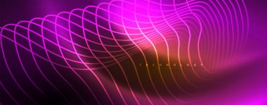 Parlak neon dalgalar, dinamik elektrik hareketi, enerji ya da hız kavramı. Duvar kağıdı, afiş, arkaplan, broşür, katalog, kapak, broşür