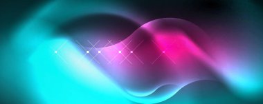 Neon glowing waves, magic energy space light concept, abstract background wallpaper design