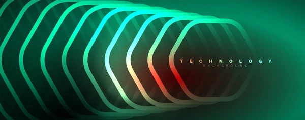 Neon Błyszczące Sześciokąty Abstrakcyjne Tło Technologia Energia Przestrzeń Światło Koncepcja — Wektor stockowy