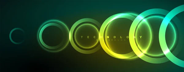 Neon Lesklé Kruhy Abstraktní Pozadí Technologie Energie Prostor Světlo Koncept — Stockový vektor