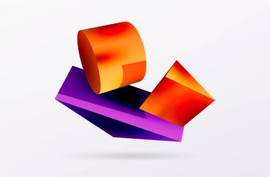 Metalik 3d şekil vektör geometrik arkaplan. Duvar kağıdı, afiş, arkaplan veya iniş için moda tekno iş şablonu