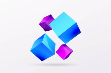 3d vektör soyut arkaplan. Uçan küp kompozisyonu. Duvar kağıdı, afiş, arkaplan veya iniş için moda tekno iş şablonu