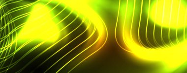 Parlak neon dalgalar, dinamik elektrik hareketi, enerji ya da hız kavramı. Duvar kağıdı, afiş, arkaplan, broşür, katalog, kapak, broşür