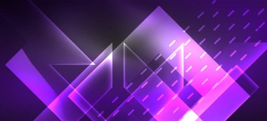 Arkaplanda parlak çizgiler ve geometrik şekiller var. Yapay zeka teknolojisi, engelleme zinciri, dijital, iletişim, 5G, bilim konsepti için karanlık duvar kağıdındaki ışıklar