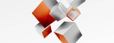 3d küp vektör soyut arkaplan. 3d kare şeklindeki temel geometrik elementlerin bileşimi. Duvar kağıdı, afiş, arkaplan veya iniş için moda tekno iş şablonu