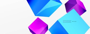 3d küp vektör soyut arkaplan. 3d kare şeklindeki temel geometrik elementlerin bileşimi. Duvar kağıdı, afiş, arkaplan veya iniş için moda tekno iş şablonu