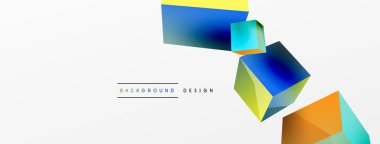 3d küp vektör soyut arkaplan. 3d kare şeklindeki temel geometrik elementlerin bileşimi. Duvar kağıdı, afiş, arkaplan veya iniş için moda tekno iş şablonu