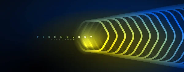 Neón Brillante Hexágonos Fondo Abstracto Tecnología Energía Espacio Concepto Luz — Archivo Imágenes Vectoriales