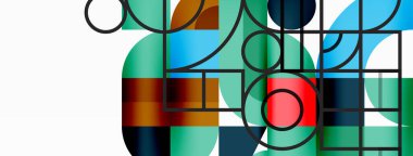 Minimum geometrik soyut arkaplan. Çember kare ve üçgen tasarım. Duvar kağıdı, afiş, arkaplan veya iniş için moda tekno iş şablonu