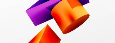 Vektör 3d soyut arkaplan. Şekiller 3 boyutlu üçgen ve silindir. Duvar kağıdı, afiş, arkaplan veya iniş için moda tekno iş şablonu