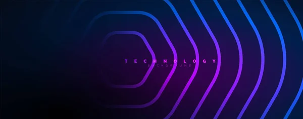 Neon Esagoni Brillanti Sfondo Astratto Tecnologia Energia Spazio Luce Concetto — Vettoriale Stock