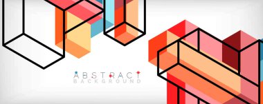 Soyut arkaplan. 3 boyutlu küp, küp elementler ve bloklar. Duvar kağıdı, afiş, arkaplan, iniş sayfası için tekno veya iş konsepti