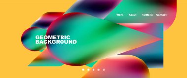 Glassmorphism landing page background template. Colorful glass shapes with metallic effect abstract composition for wallpaper, banner, background