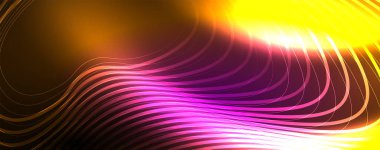 Tekno neon dalga çizgileri, dinamik elektrik hareketi, hız kavramı. Duvar kağıdı, afiş, arkaplan, iniş sayfası, duvar sanatı, davetiye, baskılar için şablonlar