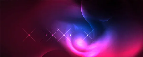 Neon Glowing Waves Magic Energy Space Light Concept Abstract Background - Stok Vektor