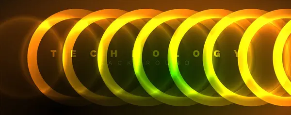 Neon Círculos Brilhantes Fundo Abstrato Tecnologia Energia Espaço Luz Conceito —  Vetores de Stock