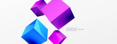 3d vektör soyut arkaplan. Uçan küp kompozisyonu. Duvar kağıdı, afiş, arkaplan veya iniş için moda tekno iş şablonu