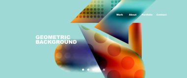 Glassmorphism landing page background template. Colorful glass shapes with metallic effect abstract composition for wallpaper, banner, background