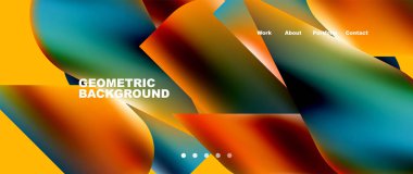 Glassmorphism landing page background template. Colorful glass shapes with metallic effect abstract composition for wallpaper, banner, background