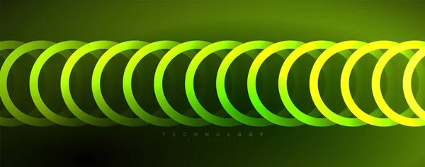 Neon Parlak Daireler Soyut Arkaplan Teknoloji Enerji Alanı Işık Konsepti — Stok Vektör
