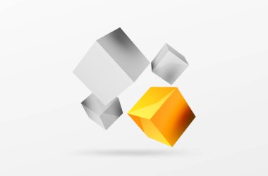 3d küp vektör soyut arkaplan. 3d kare şeklindeki temel geometrik elementlerin bileşimi. Duvar kağıdı, afiş, arkaplan veya iniş için moda tekno iş şablonu