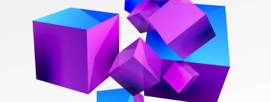 3d vector abstract background. Flying cubes composition. Trendy techno business template for wallpaper, banner, background or landing