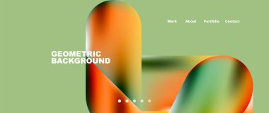 Glassmorphism landing page background template. Colorful glass shapes with metallic effect abstract composition for wallpaper, banner, background