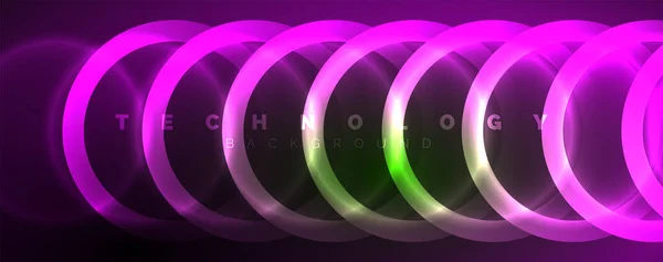 Neon Círculos Brilhantes Fundo Abstrato Tecnologia Energia Espaço Luz Conceito — Vetor de Stock