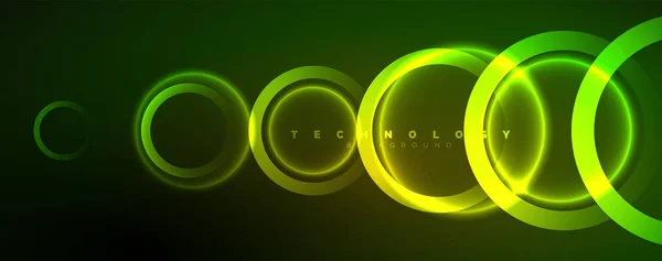 Neon Lesklé Kruhy Abstraktní Pozadí Technologie Energie Prostor Světlo Koncept — Stockový vektor