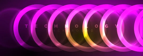 Neon Glänsande Cirklar Abstrakt Bakgrund Teknik Energi Utrymme Ljus Koncept — Stock vektor