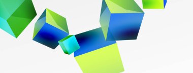 3d küp vektör soyut arkaplan. 3d kare şeklindeki temel geometrik elementlerin bileşimi. Duvar kağıdı, afiş, arkaplan veya iniş için moda tekno iş şablonu