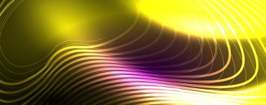 Tekno neon dalga çizgileri, dinamik elektrik hareketi, hız kavramı. Duvar kağıdı, afiş, arkaplan, iniş sayfası, duvar sanatı, davetiye, baskılar için şablonlar