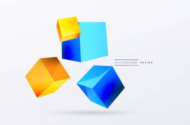 3d vektör soyut arkaplan. Uçan küp kompozisyonu. Duvar kağıdı, afiş, arkaplan veya iniş için moda tekno iş şablonu