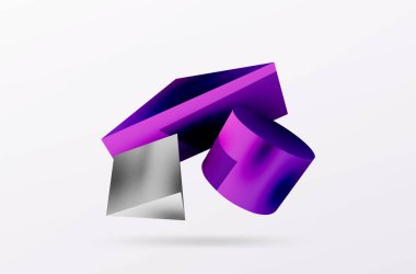 Metalik 3d şekil vektör geometrik arkaplan. Duvar kağıdı, afiş, arkaplan veya iniş için moda tekno iş şablonu