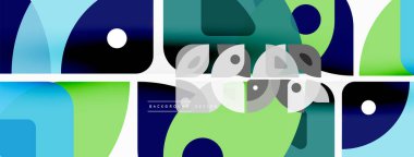 Renkli minimetrik geometrik soyut arkaplan. Yuvarlak elementlerle üçgen şekli, daireler. Duvar kağıdı, afiş, arkaplan veya iniş için moda tekno iş şablonu