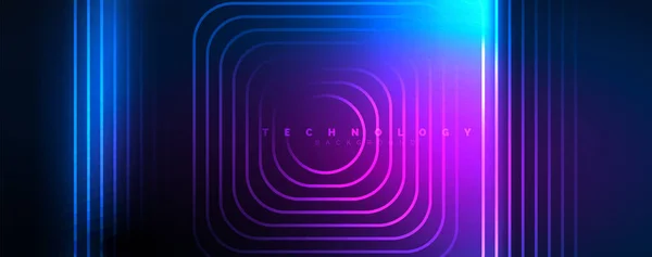 Neonowe Świecące Linie Techno Futurystyczny Abstrakcyjny Szablon Tła Ilustracja Wektora — Wektor stockowy