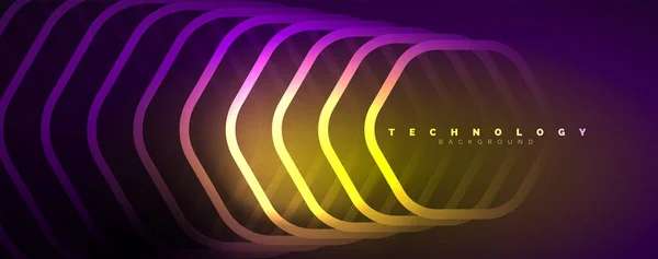 Neon Glänzende Sechsecke Abstrakten Hintergrund Technologie Energie Raum Licht Konzept — Stockvektor