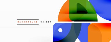 Renkli minimetrik geometrik soyut arkaplan. Yuvarlak elementlerle üçgen şekli, daireler. Duvar kağıdı, afiş, arkaplan veya iniş için moda tekno iş şablonu