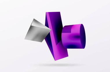 Metalik 3d şekil vektör geometrik arkaplan. Duvar kağıdı, afiş, arkaplan veya iniş için moda tekno iş şablonu