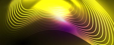 Parlak neon dalgalar, dinamik elektrik hareketi, enerji ya da hız kavramı. Duvar kağıdı, afiş, arkaplan, broşür, katalog, kapak, broşür