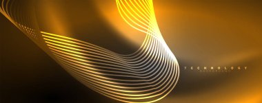 Parlak neon dalgalar, dinamik elektrik hareketi, enerji ya da hız kavramı. Duvar kağıdı, afiş, arkaplan, broşür, katalog, kapak, broşür